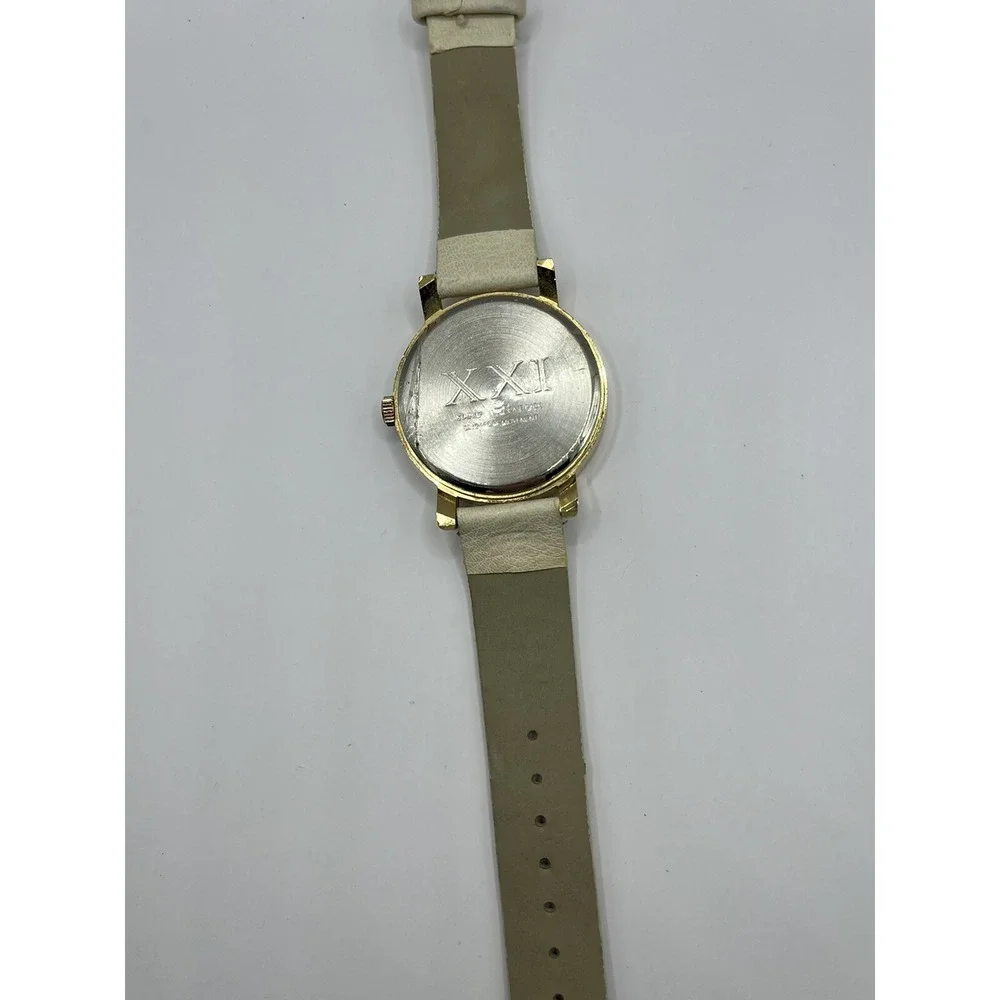 XXI‎ Analog Watch Gold Tone Cream Buckle Band Simple Stylish- New Battery!